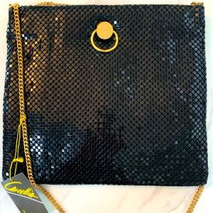 New Black Chain Mail Mesh Bag with Gold tone trim